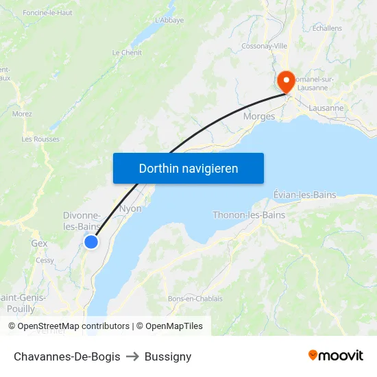 Chavannes-De-Bogis to Bussigny map