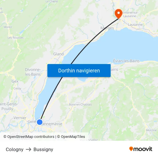 Cologny to Bussigny map