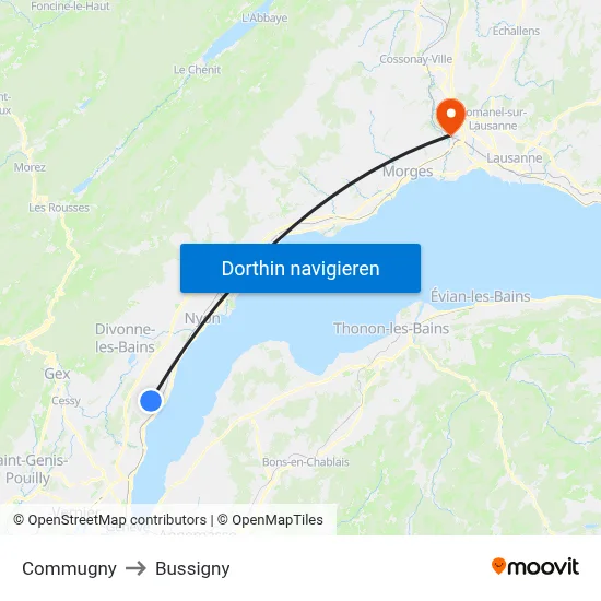 Commugny to Bussigny map