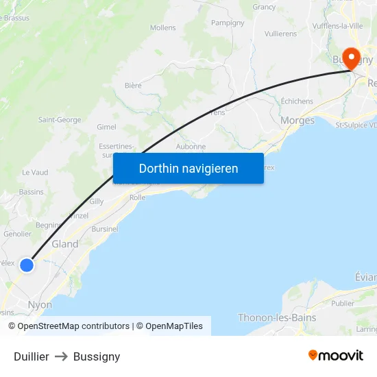 Duillier to Bussigny map