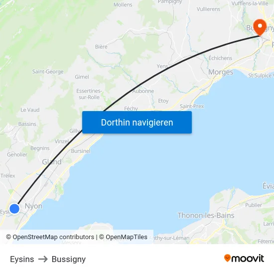 Eysins to Bussigny map
