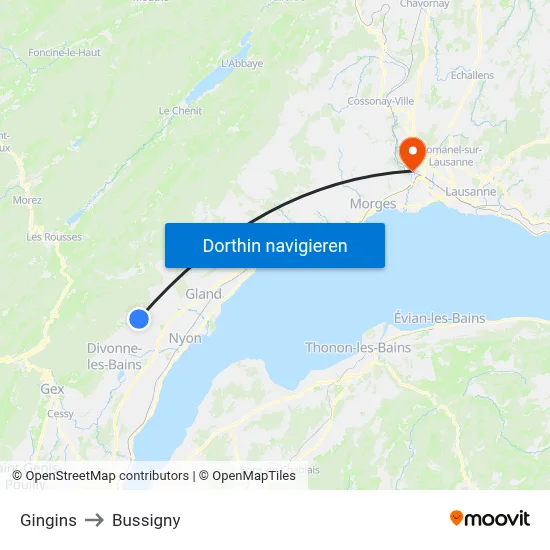 Gingins to Bussigny map