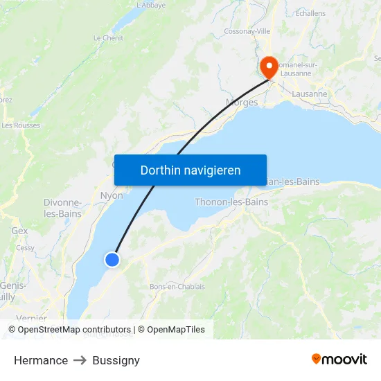 Hermance to Bussigny map