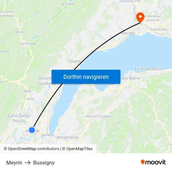 Meyrin to Bussigny map