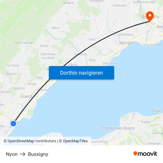 Nyon to Bussigny map