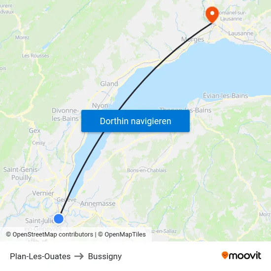 Plan-Les-Ouates to Bussigny map