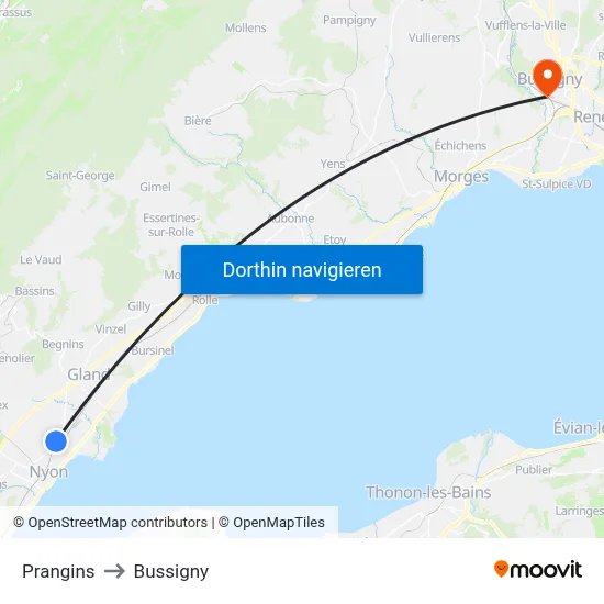 Prangins to Bussigny map