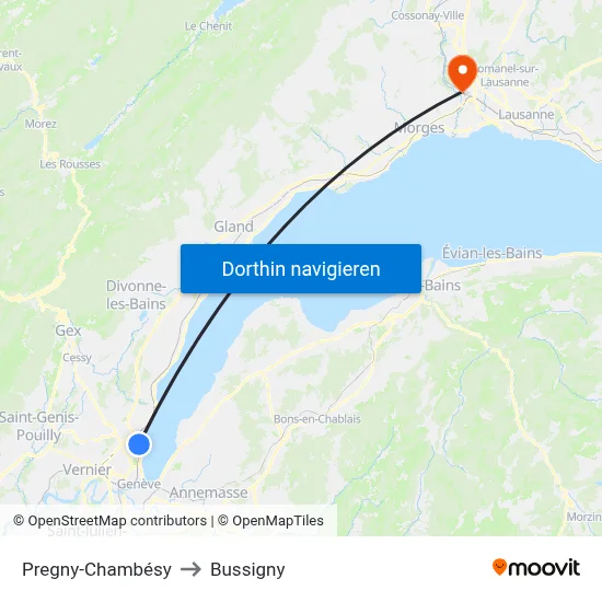 Pregny-Chambésy to Bussigny map