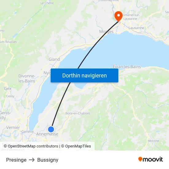 Presinge to Bussigny map