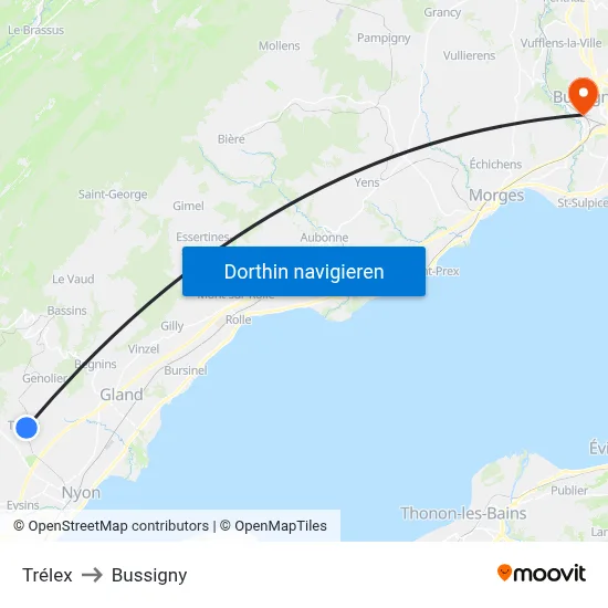 Trélex to Bussigny map
