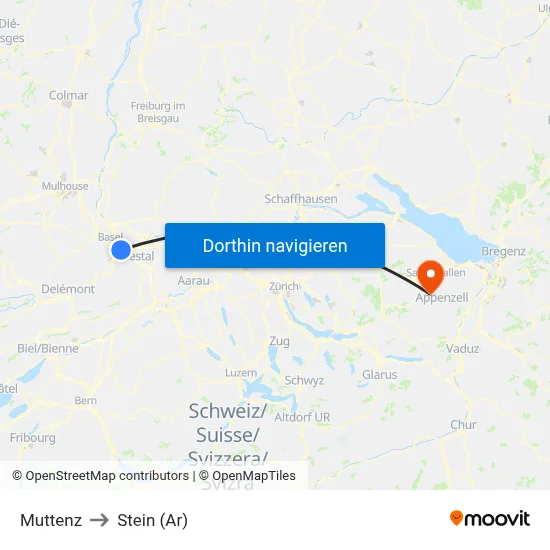 Muttenz to Stein (Ar) map