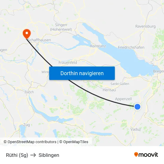Rüthi (Sg) to Siblingen map