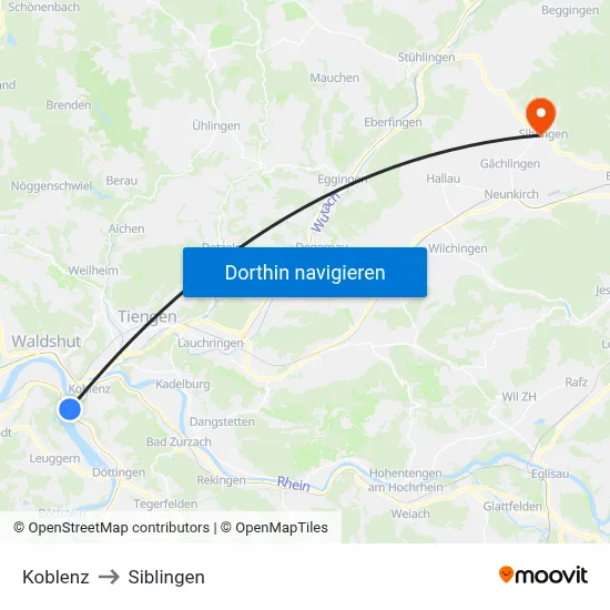 Koblenz to Siblingen map