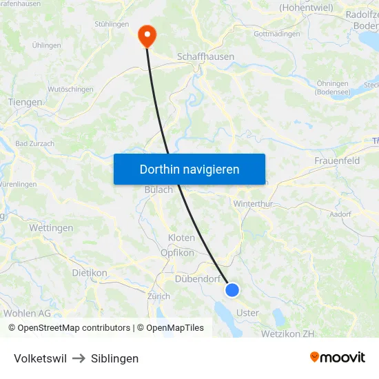 Volketswil to Siblingen map