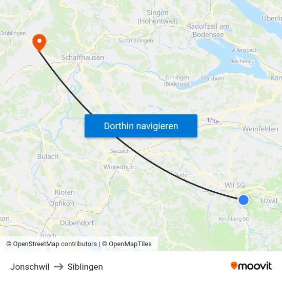 Jonschwil to Siblingen map