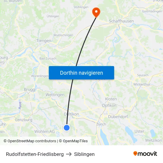 Rudolfstetten-Friedlisberg to Siblingen map