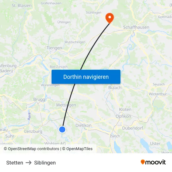 Stetten to Siblingen map
