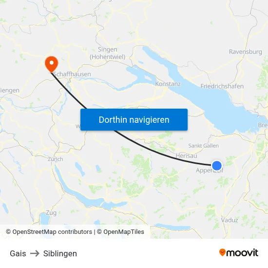 Gais to Siblingen map