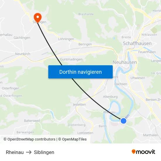 Rheinau to Siblingen map
