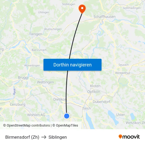 Birmensdorf (Zh) to Siblingen map