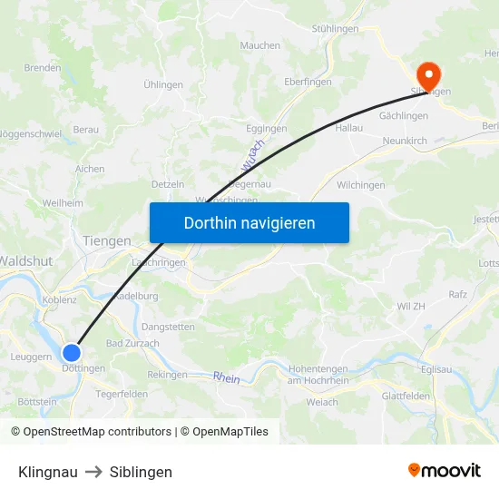 Klingnau to Siblingen map
