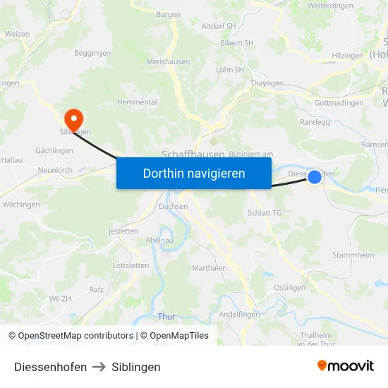 Diessenhofen to Siblingen map