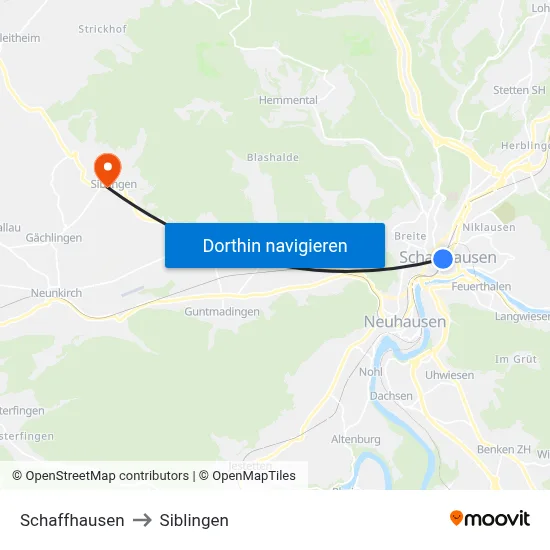 Schaffhausen to Siblingen map