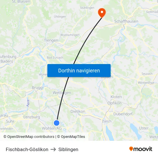 Fischbach-Göslikon to Siblingen map
