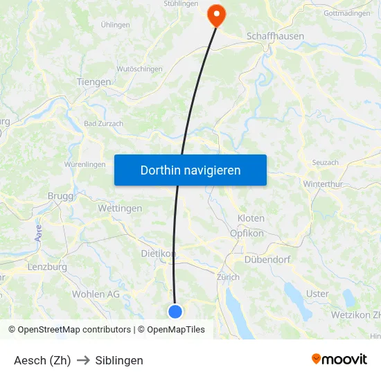 Aesch (Zh) to Siblingen map