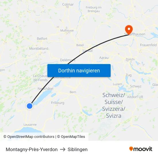 Montagny-Près-Yverdon to Siblingen map