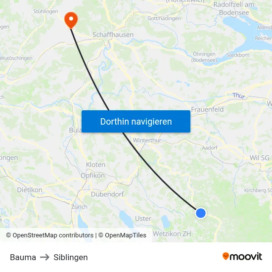 Bauma to Siblingen map