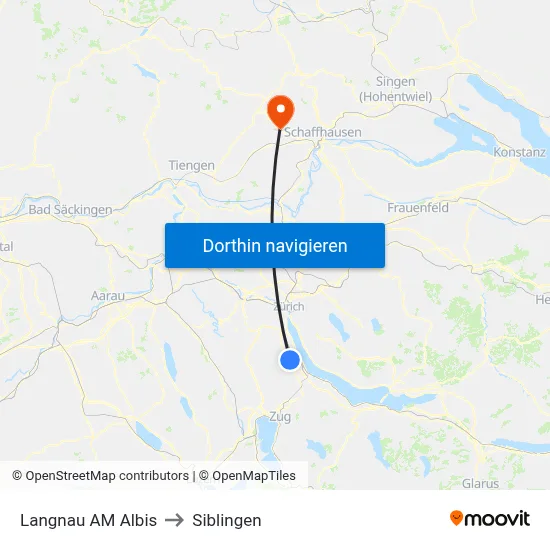 Langnau AM Albis to Siblingen map