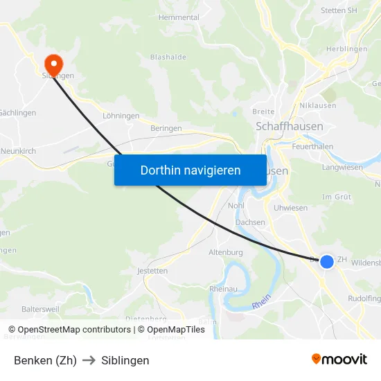 Benken (Zh) to Siblingen map