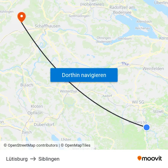 Lütisburg to Siblingen map