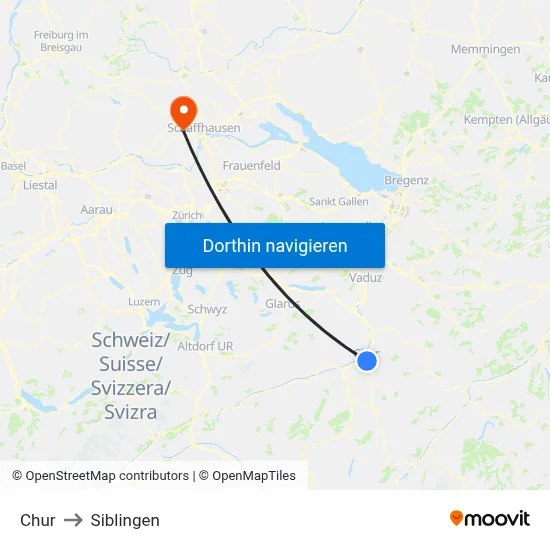 Chur to Siblingen map