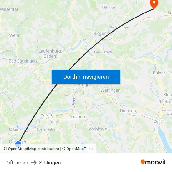 Oftringen to Siblingen map