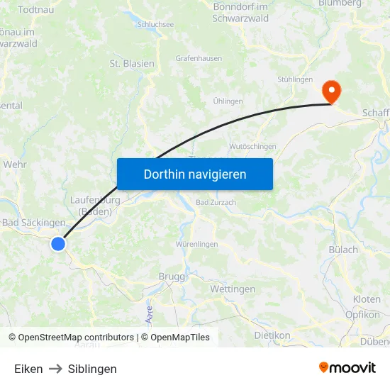 Eiken to Siblingen map