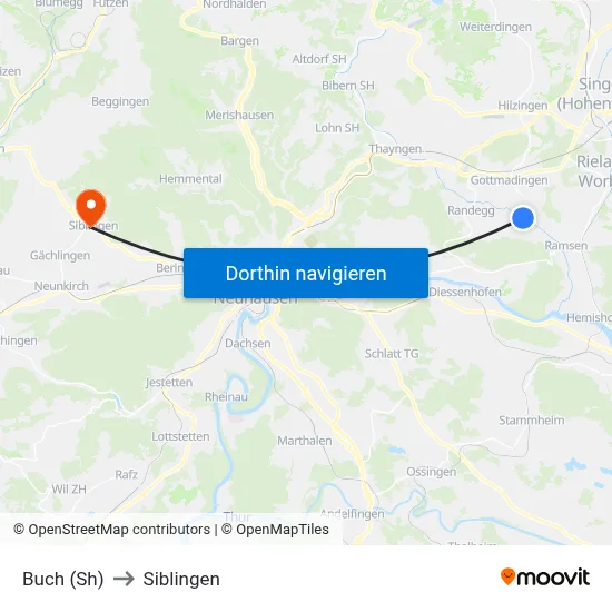 Buch (Sh) to Siblingen map
