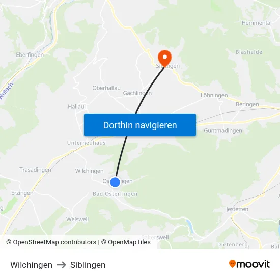 Wilchingen to Siblingen map
