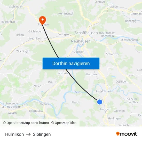 Humlikon to Siblingen map