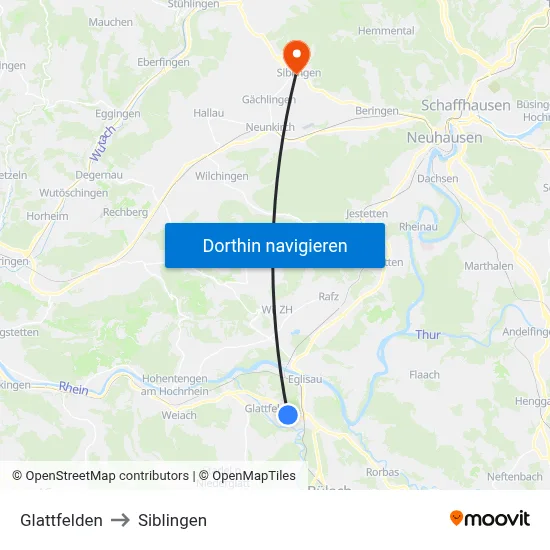 Glattfelden to Siblingen map