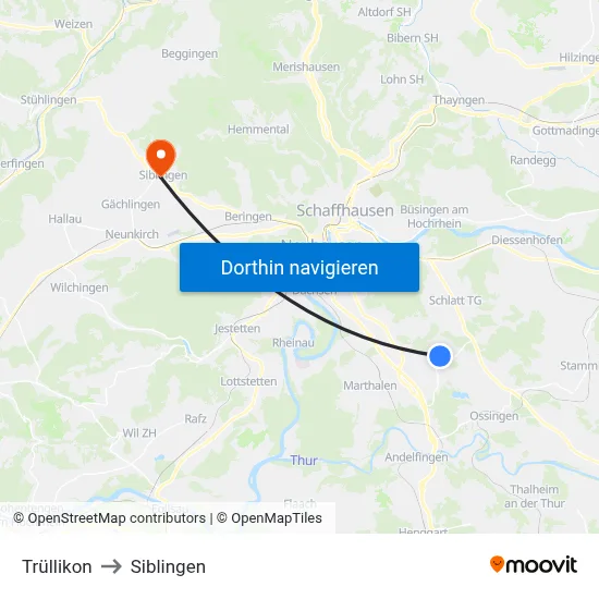 Trüllikon to Siblingen map
