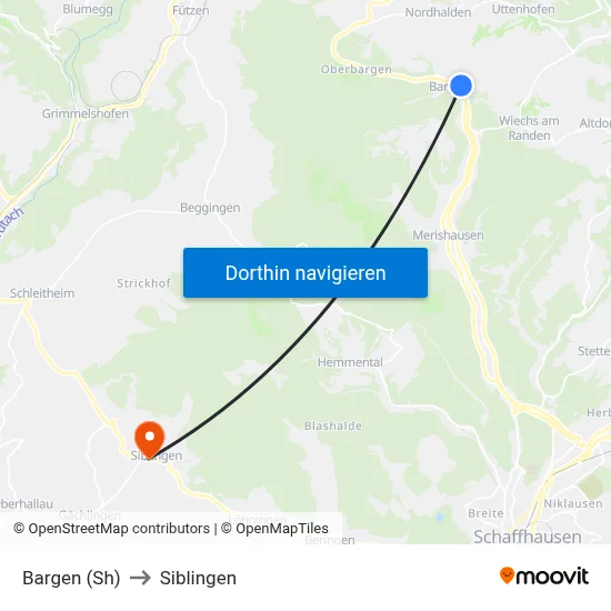 Bargen (Sh) to Siblingen map