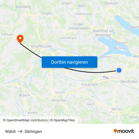 Wäldi to Siblingen map