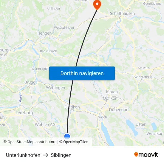 Unterlunkhofen to Siblingen map