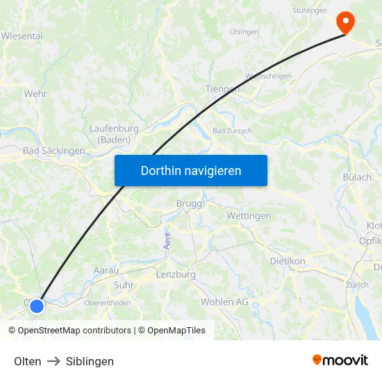 Olten to Siblingen map