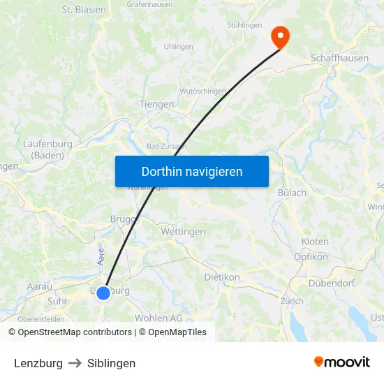 Lenzburg to Siblingen map