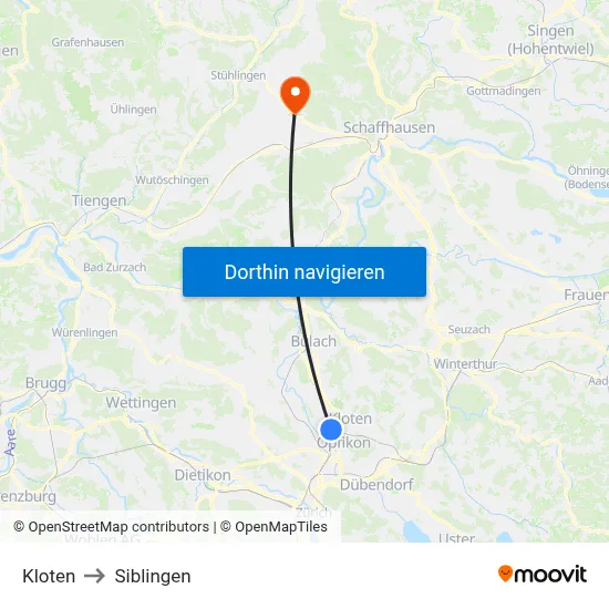 Kloten to Siblingen map