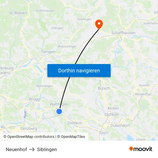 Neuenhof to Siblingen map