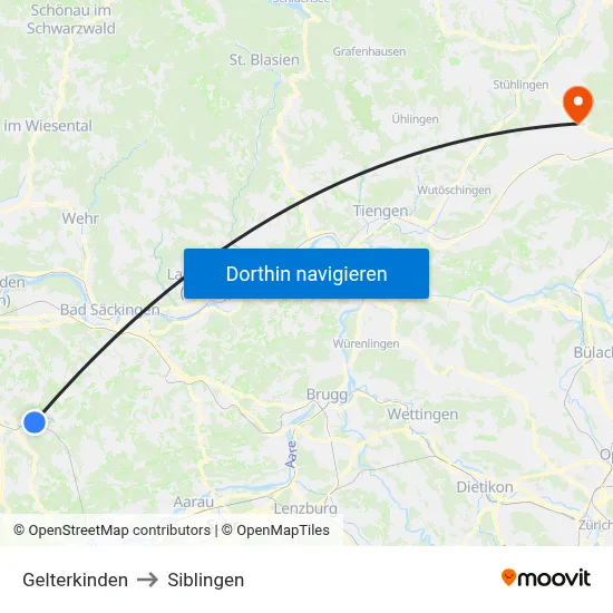 Gelterkinden to Siblingen map